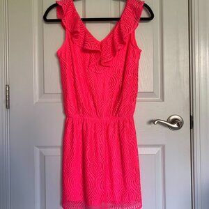 Lilly Pultizer Alessa Romper, Crab Claw Coral Flowing Leaf Lace, size XS NWT